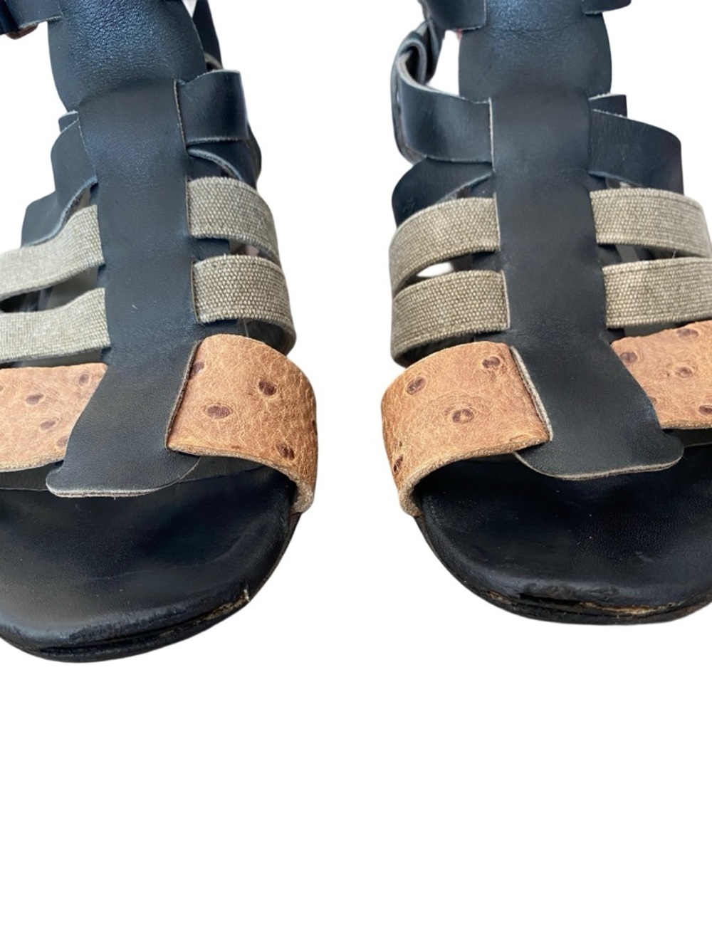 Balenciaga Paris Black Leather Ostrich Wedge Gladiator Sandals size 8 - Picture 3 of 9